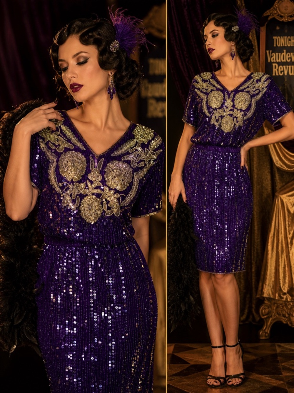💜 Jewel Queen Vintage Purple Sequin Two-Piece Set Adjustable Fit, Holiday Glam 💎